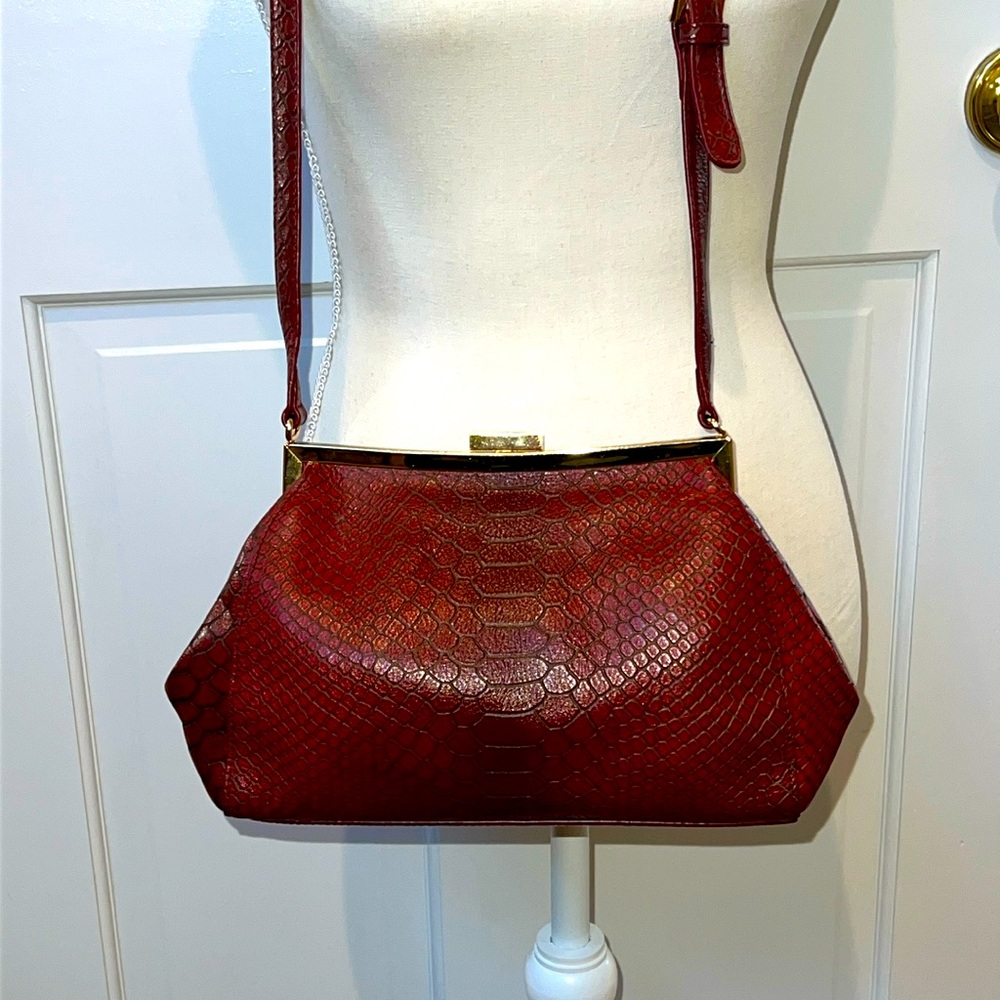 HOBO Red Crocodile Embossed Crossbody Bag